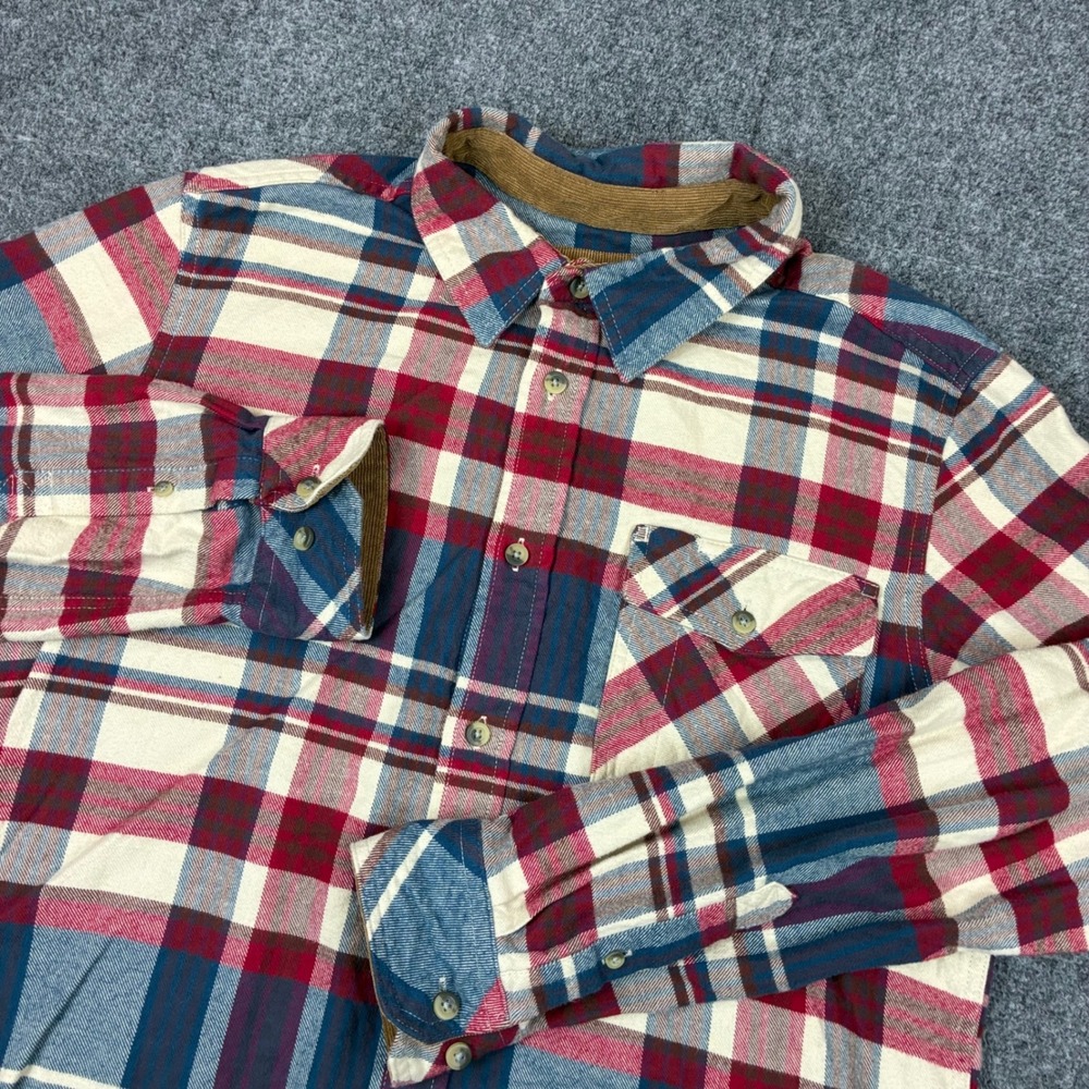 CQR Mens Size Medium Flannel Shirt Plaid Corduroy Trim Long Sleeve Button Up